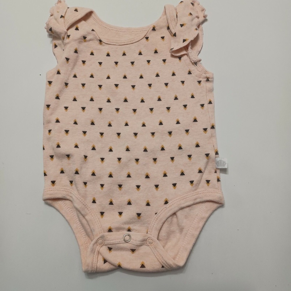 Rosie Pope Baby Girl Bodysuit Pink Scoop Neck Ruffle Sleeves One-Piece Geometric